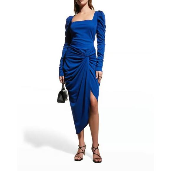 One33 Social Square-Neck Long-Sleeve Ruched Midi Dress Royal Blue Womens Size 10 - Picture 1 of 6
